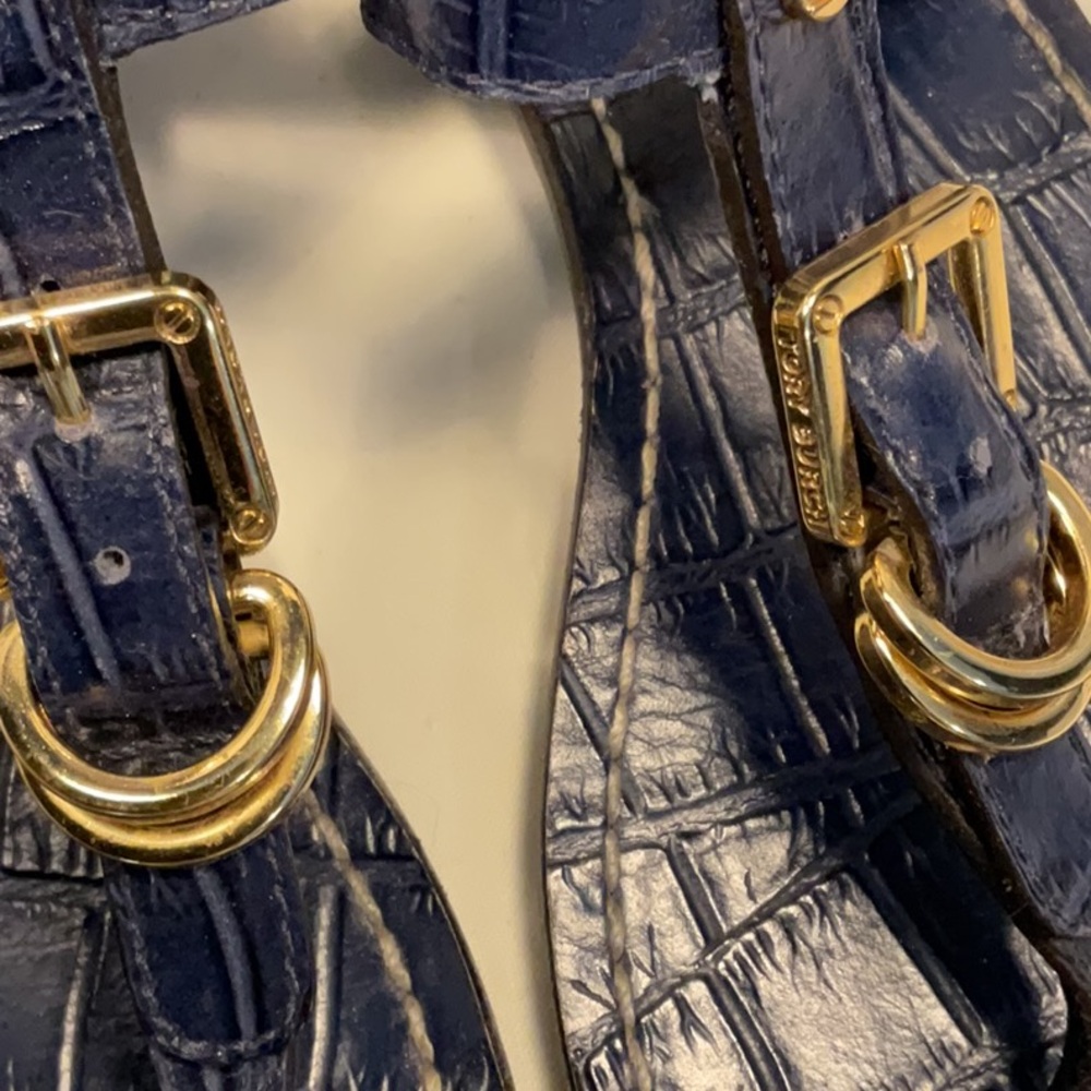 Tory Burch Blue and Gold Sandals with Textured Leather - Picture 2 of 6